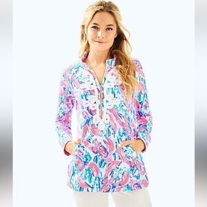 Lilly Pulitzer UPF 50+ Skipper Tunic Popover Cosmic Coral Cracked Up Size Small